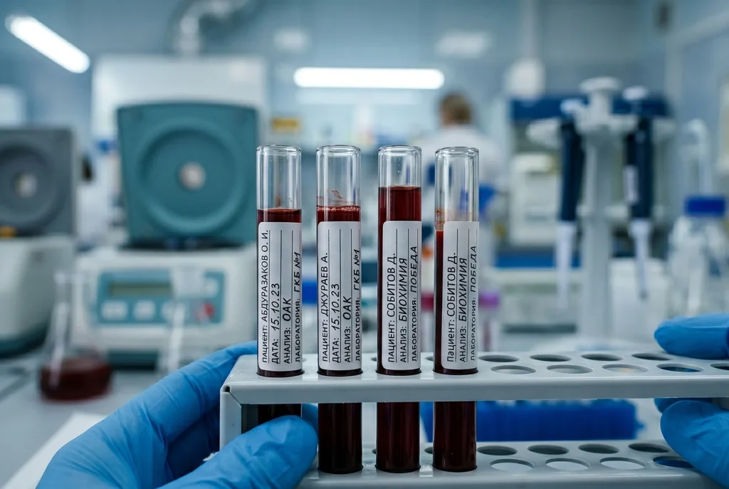 Пациент готовится к сдаче крови в лаборатории ANAMED | ANAMED laboratoriyasida bemor qon tahliliga tayyorlanmoqda