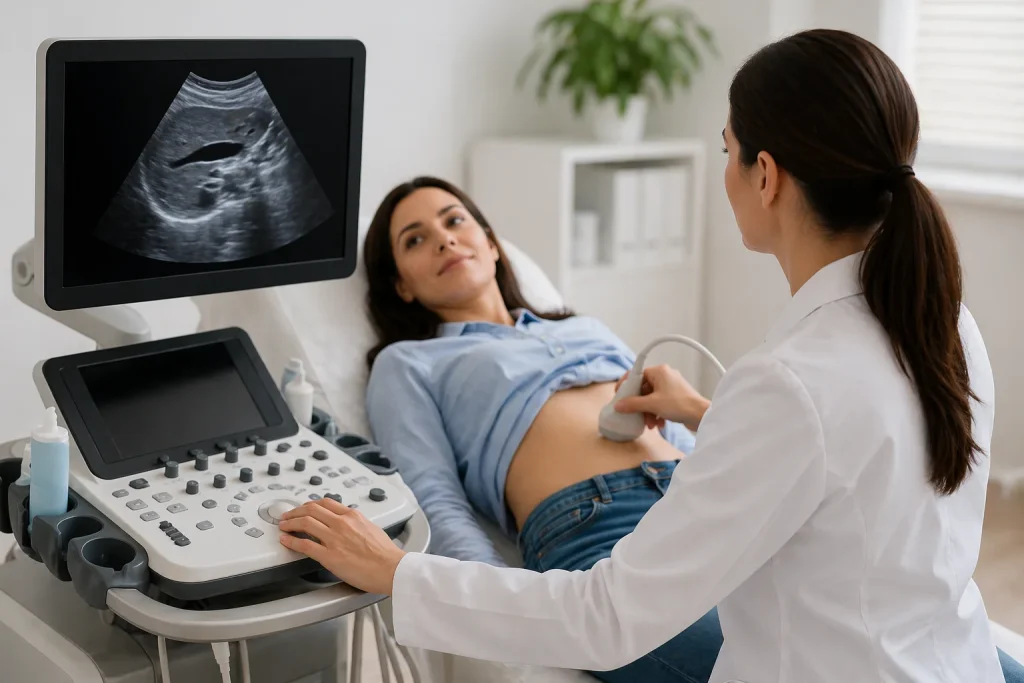 Врач проводит УЗИ пациенту в современной клинике ANAMED для ранней диагностики | ANAMED klinikasida erta tashxis uchun bemorga UZI tekshiruvi o'tkazilmoqda