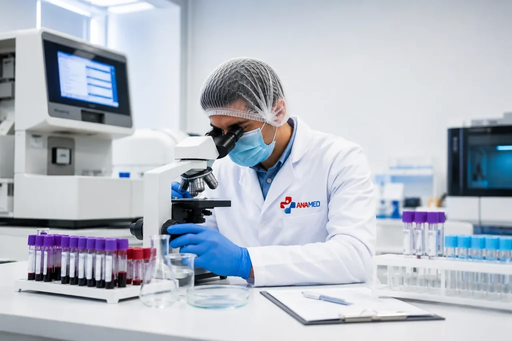 Клиническая лаборатория ANAMED в Намангане: специалист проводит исследование анализов в современной медицинской лаборатории | Namangandagi ANAMED klinik laboratoriyasi: mutaxassis zamonaviy tibbiy laboratoriyada tahlillarni tekshirmoqda